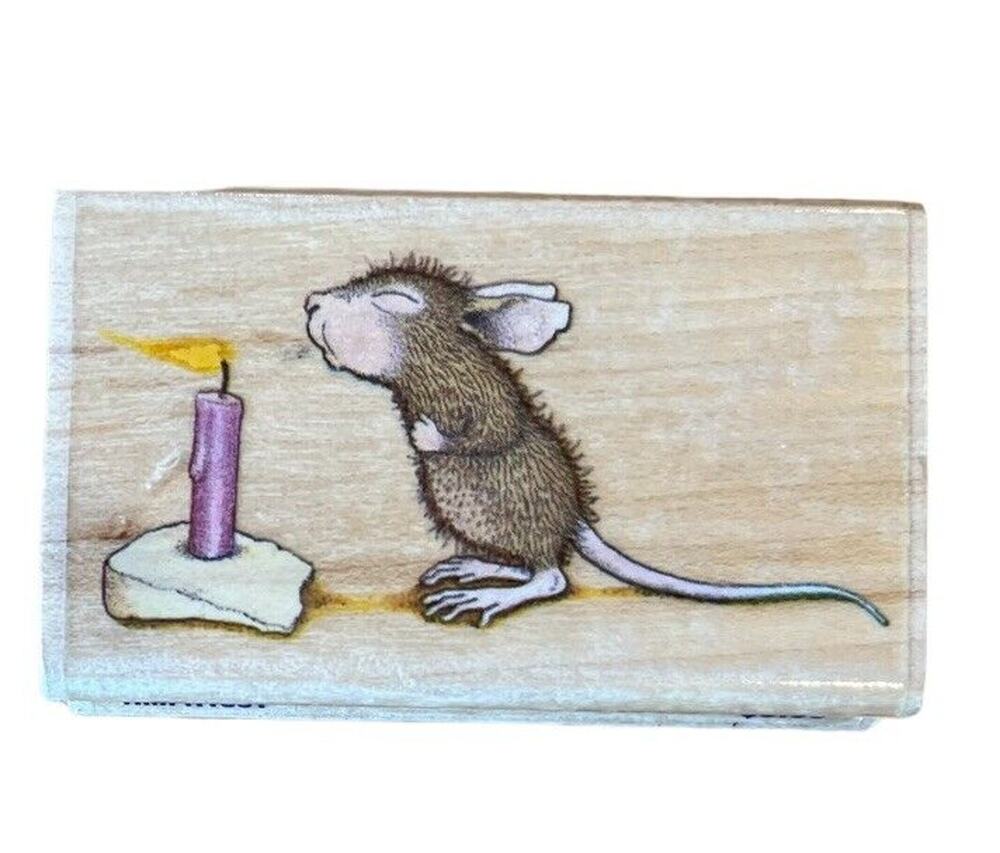 House Mouse Stampabilities Amanda Blows Candle Birthday Wood Rubber Stamp 2000
